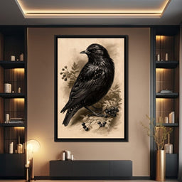 Solitary Starling Perched Upon Hawthorn Branch - NicheCanvas