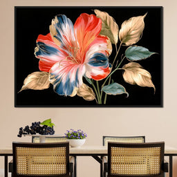 Midnight Flora With Gilded Leaves - NicheCanvas