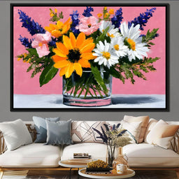Pink Bouquet Sunflower Daisies - NicheCanvas