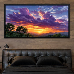 Golden Mountain Sunset Clouds Sky - NicheCanvas