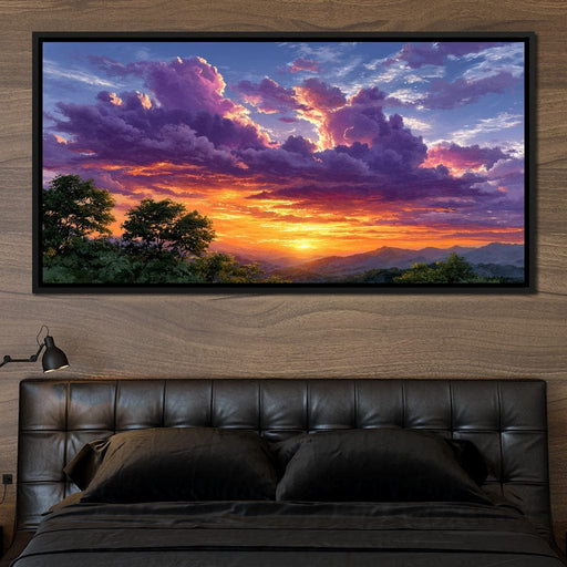 Golden Mountain Sunset Clouds Sky Canvas Print