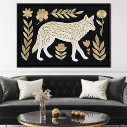 Golden Flora Wolf Night Walk - NicheCanvas