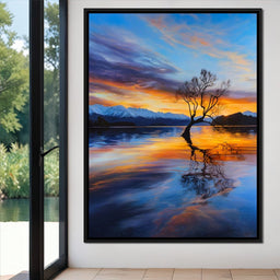 Lone Willow Sunset Reflection - NicheCanvas