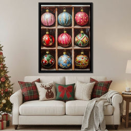 Vintage Christmas Ornaments Grid - NicheCanvas
