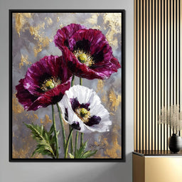 Gold Leaf Poppy Garden Glow - NicheCanvas