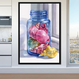 Seashells Jar Sunlit Window - NicheCanvas