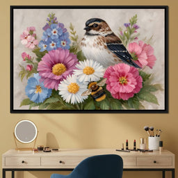 Garden Sparrow and Bumblebee - NicheCanvas