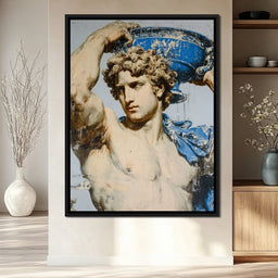 Marble Statue With Blue Urn - NicheCanvas