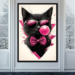 Chic Feline Bubblegum Bliss - NicheCanvas