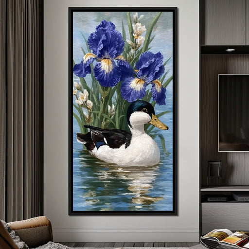Duck Amongst Blooming Iris Canvas Print
