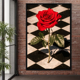 Red Rose on Checkerboard - NicheCanvas