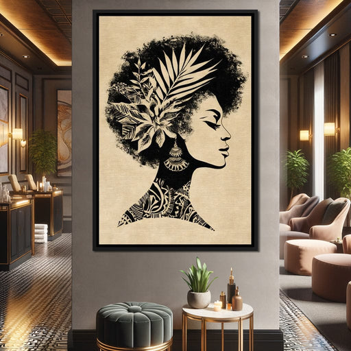 Botanical Afro Queen Silhouette Canvas Print