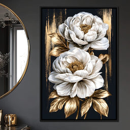 Gilded Petals Resting Upon Midnight - NicheCanvas