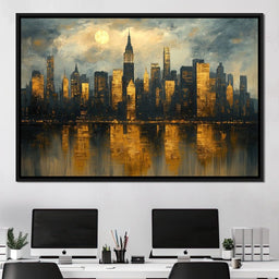 Golden Metropolis Reflection - NicheCanvas