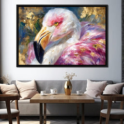 Golden Pink Flamingo Portrait - NicheCanvas