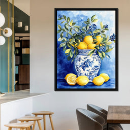 Lemon Bouquet in Porcelain Vase - Wildrose Creations - NicheCanvas