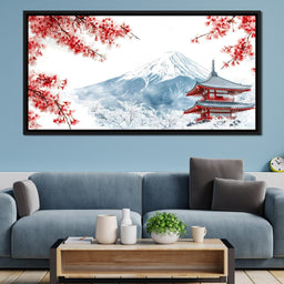 Cherry Blossoms and Snowbound Peaks - NicheCanvas