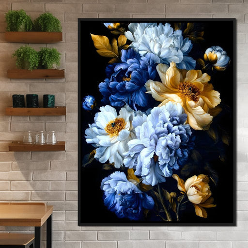 Midnight Golden Floral Peonies Canvas Print