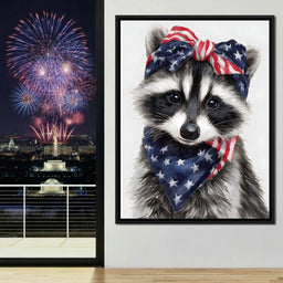 Patriotic Raccoon Portrait - NicheCanvas