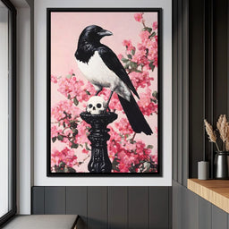 Raven on Blooming Stand - NicheCanvas