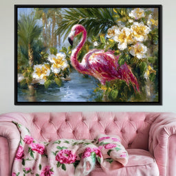 Tropical Flamingo Oasis Glow - Neal Hackett - NicheCanvas