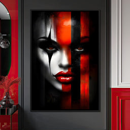 Noir Harlequin Red Stripe Face - NicheCanvas
