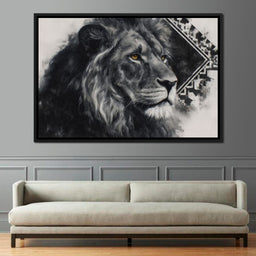 Monochrome Lion Golden Eyes - NicheCanvas