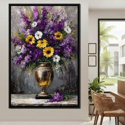 Golden Vase Violet Sunflowers - NicheCanvas
