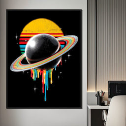 Retro Galactic Rainbow Saturn - NicheCanvas