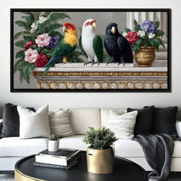 Parrot Trio On Florid Ledge - NicheCanvas