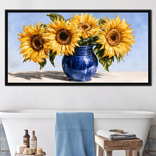 Golden Petals Resting Upon Cobalt Glass Canvas Print