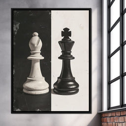Black and White Chess Encounter - NicheCanvas