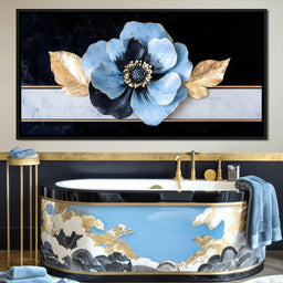 Golden Petals Azure Bloom - NicheCanvas