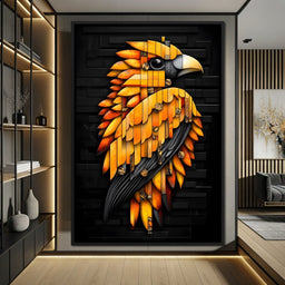 Golden Parrot Geometric Symphony - NicheCanvas