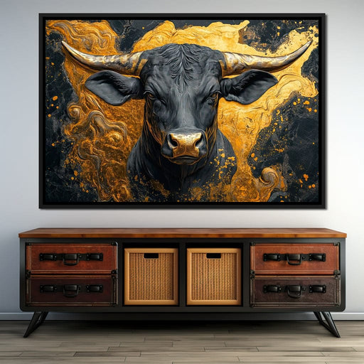 Majestic Bull Amid Gold Swirls Canvas Print