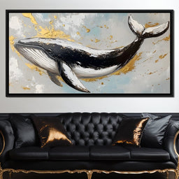 Golden Waves Ocean Whale - NicheCanvas