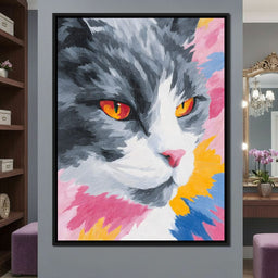 Radiant Feline Fire Eyes Portrait - NicheCanvas
