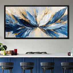 Blu, White & Gold Abstract Explosion - NicheCanvas