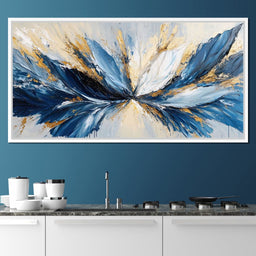 Blu, White & Gold Abstract Explosion - NicheCanvas