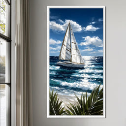 Sailboat Journey Over Turquoise Sea - NicheCanvas