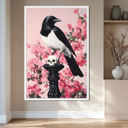 Raven on Blooming Stand - NicheCanvas
