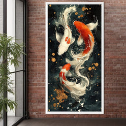 Koi Dance Under Golden Moon - NicheCanvas