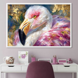 Golden Pink Flamingo Portrait - NicheCanvas