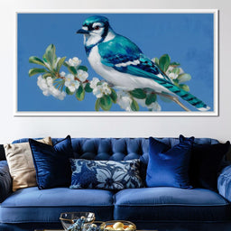 Sapphire Plume on Blossoms - NicheCanvas