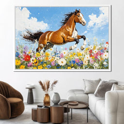 Stallion Gallop Through Wild Blooms - NicheCanvas