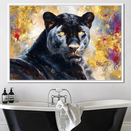Golden Aura Black Panther Portrait - NicheCanvas