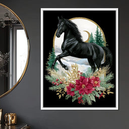 Moonlit Floral Gold Stallion - NicheCanvas