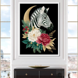 Moonlit Floral Gold Zebra - NicheCanvas