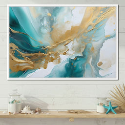 Oceanic Gold Turquoise Abstract - NicheCanvas