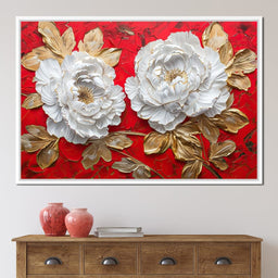 Golden Petals on Ruby Waves - NicheCanvas